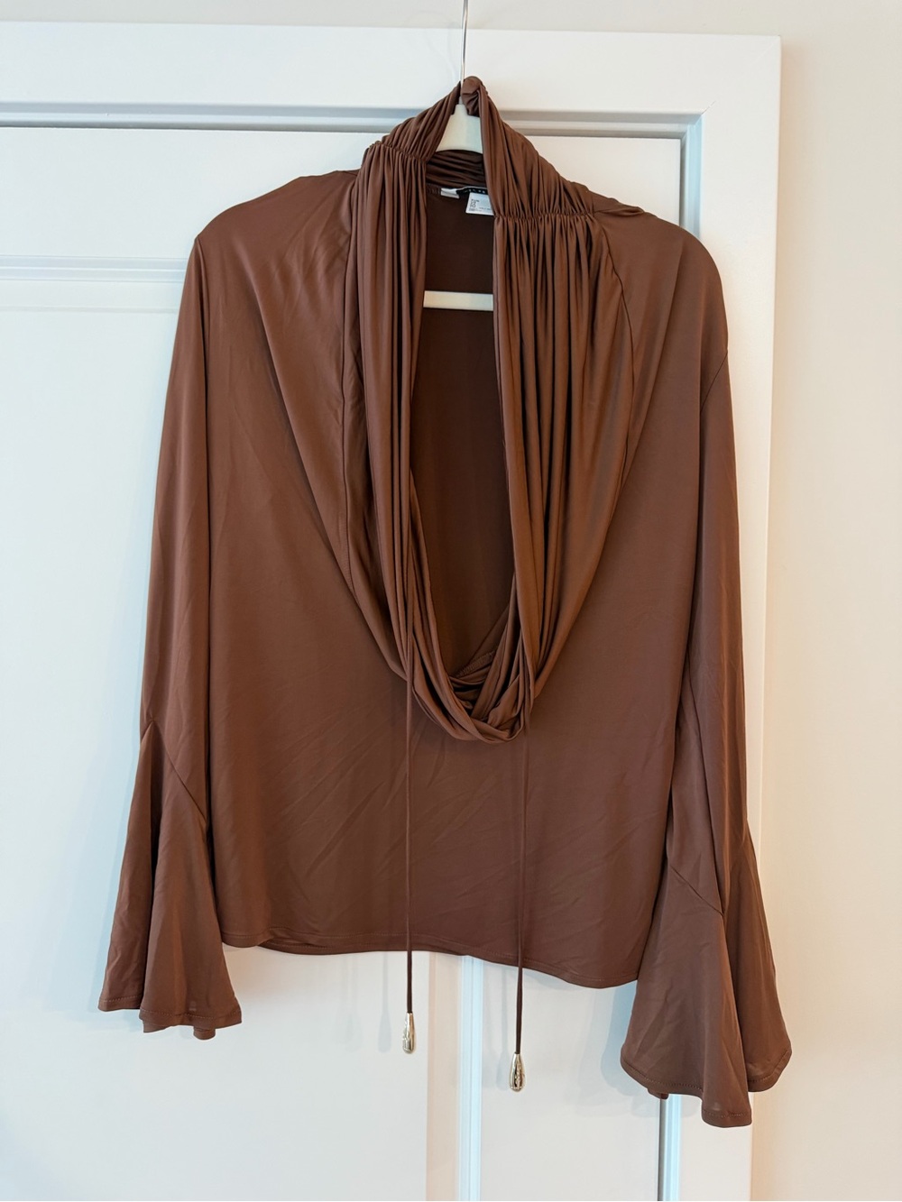 H&M Brown Draped Cowl Neck Blouse
